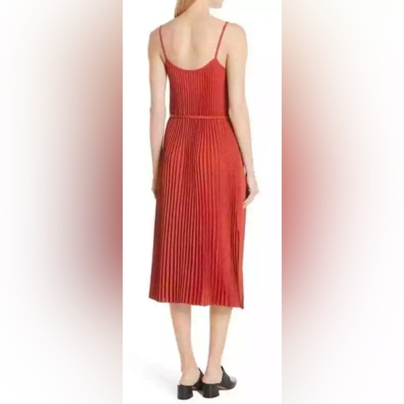 VINCE Crinkled Plissé-crepe Midi Dress In Papaya Women's Size Small - Picture 11 of 12